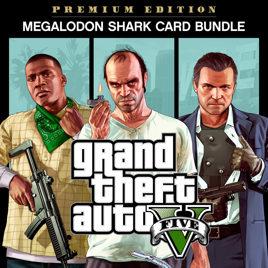 Lote de Grand Theft Auto V: Premium Edition y tarjeta Tiburón megalodón