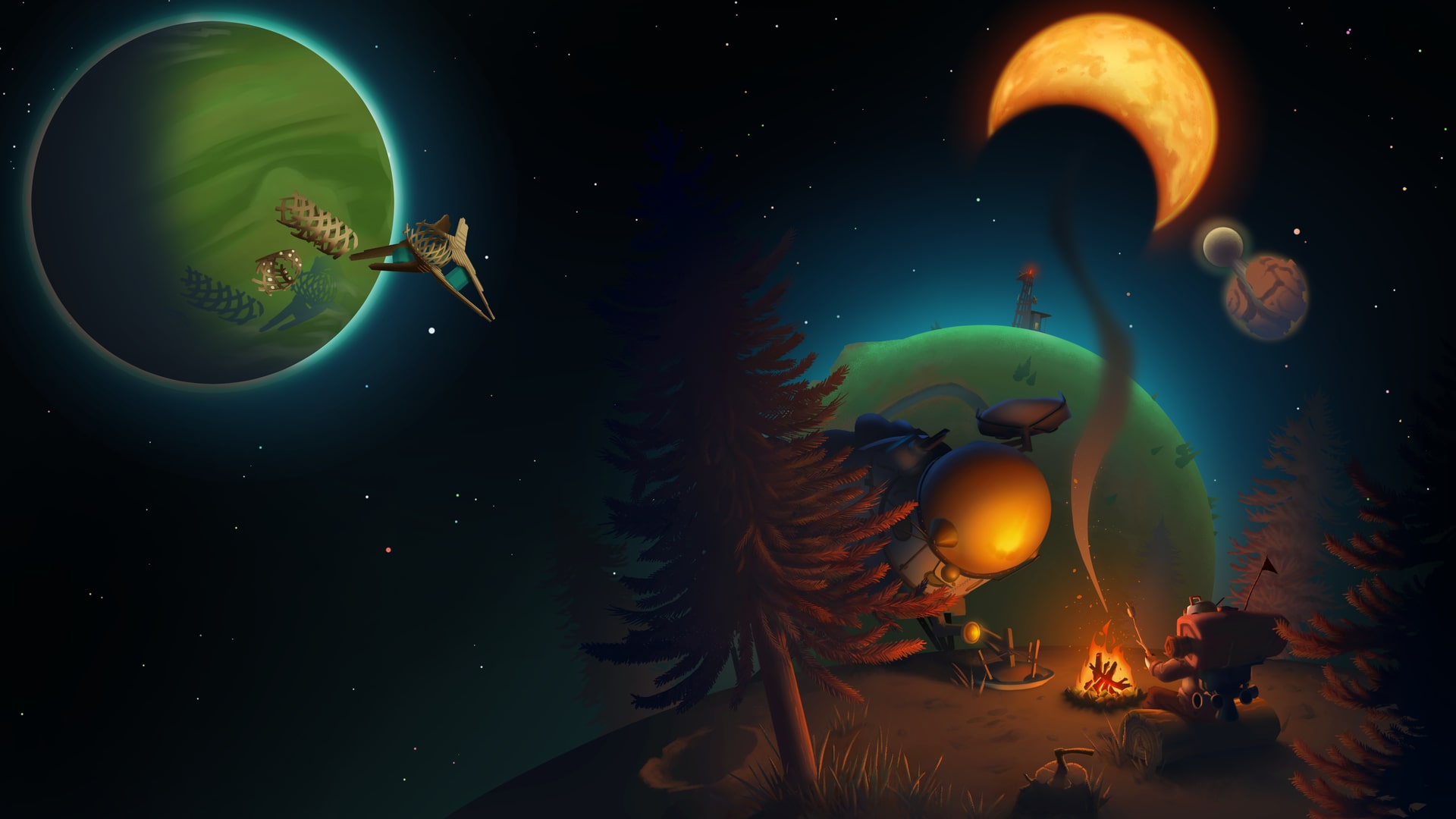 saturn in the game outer wilds. 3 d render