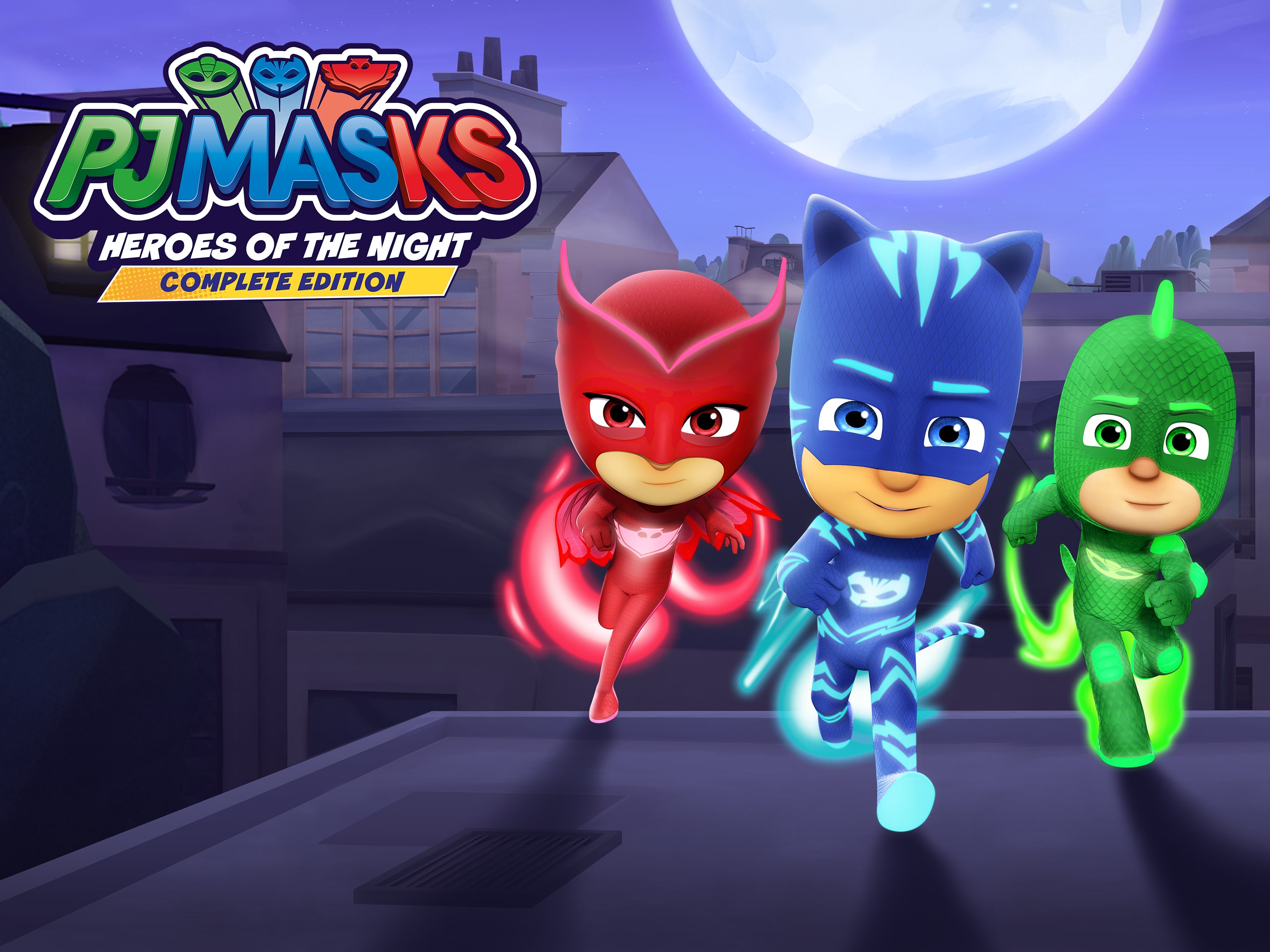 4 figurines super héros Pyjamasques, Yoyo, Bibou, Gluglu et flamme rouge
