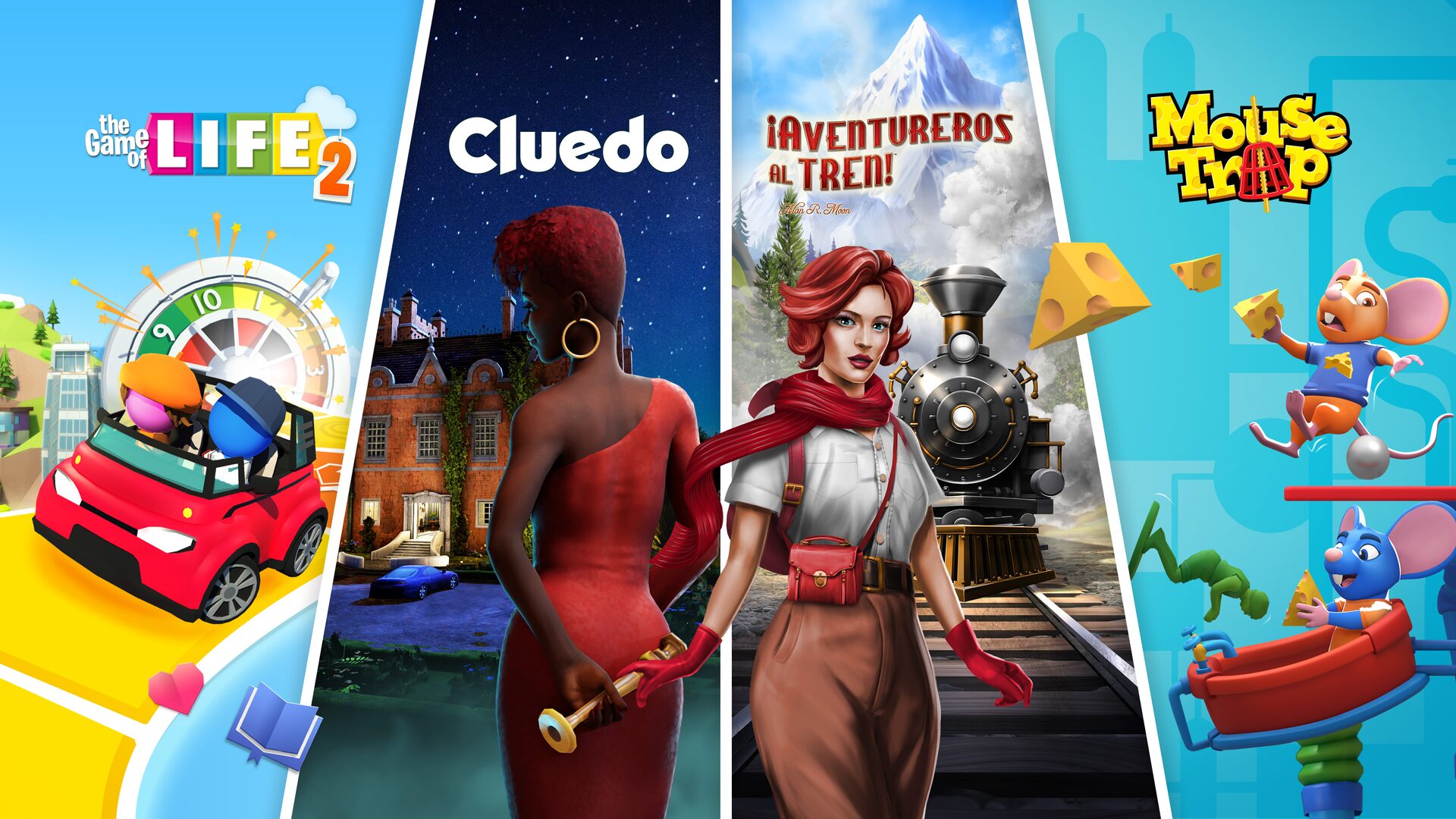 Classic Board Game Bundle - Ticket to Ride, Cluedo, Mouse Trap and The Game of Life 2