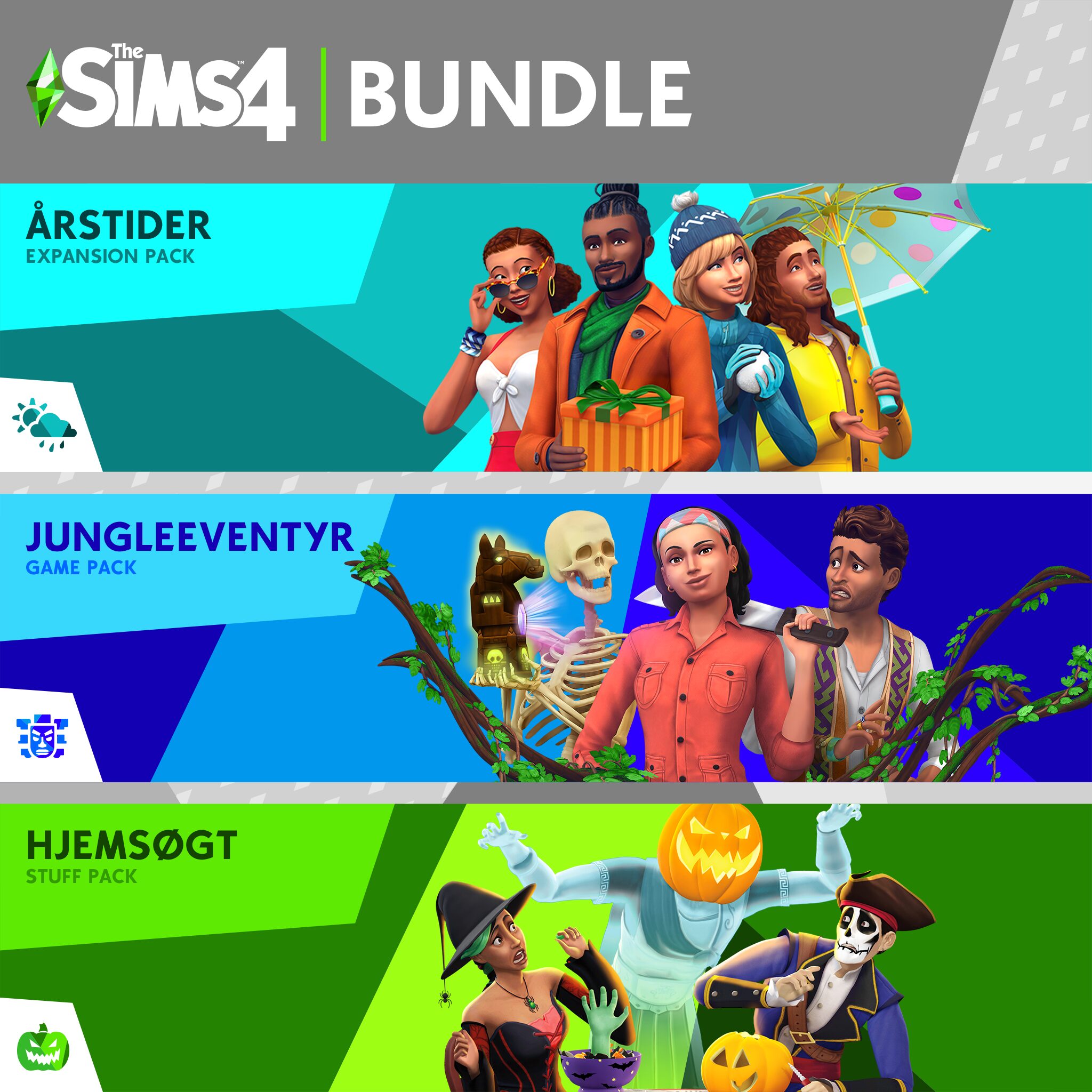The Sims™ 4 Bundle – Årstider, Jungleeventyr, Hjemsøgt indhold