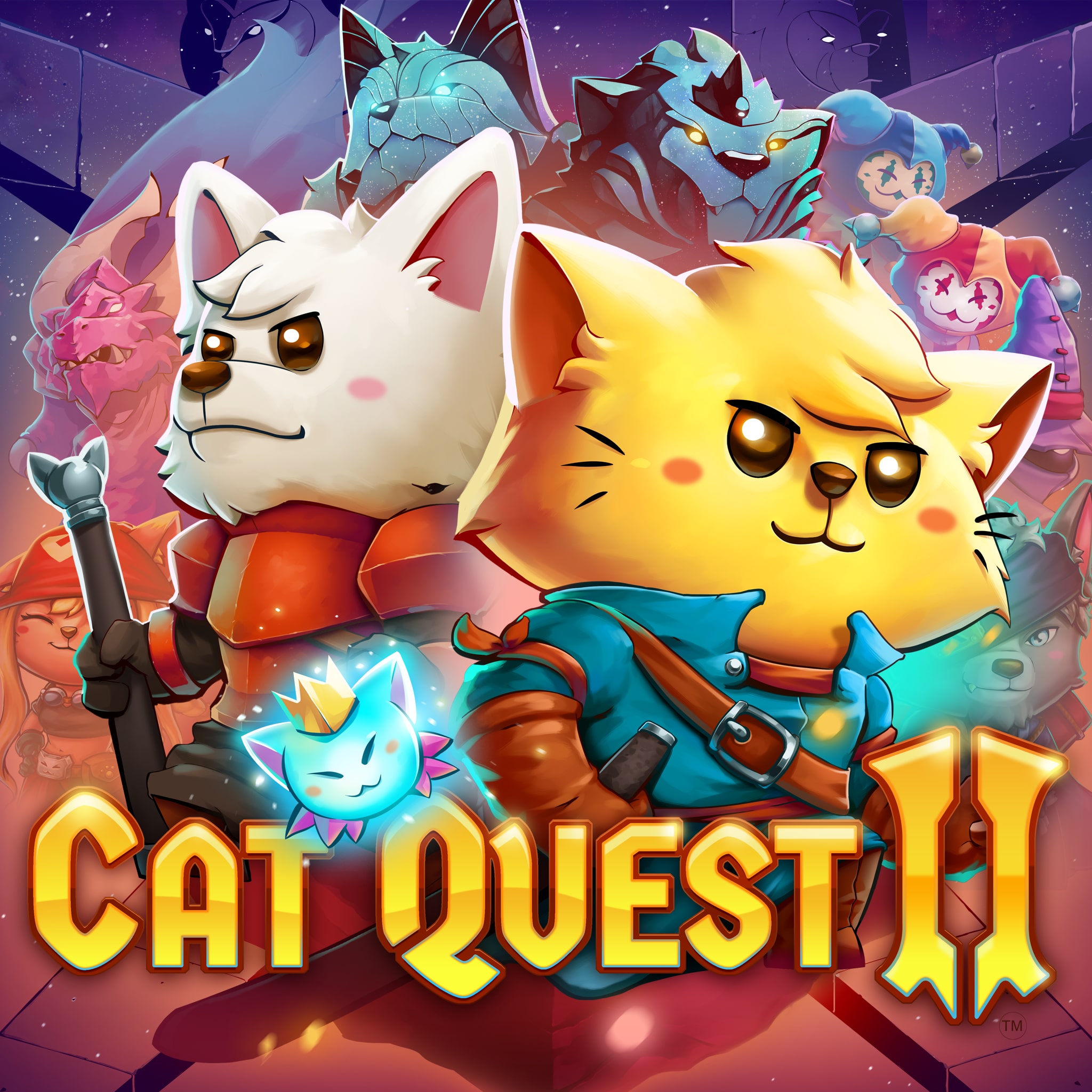 Capa do jogo Cat Quest II, com o gato e o cachorro se preparando para a batalha.
